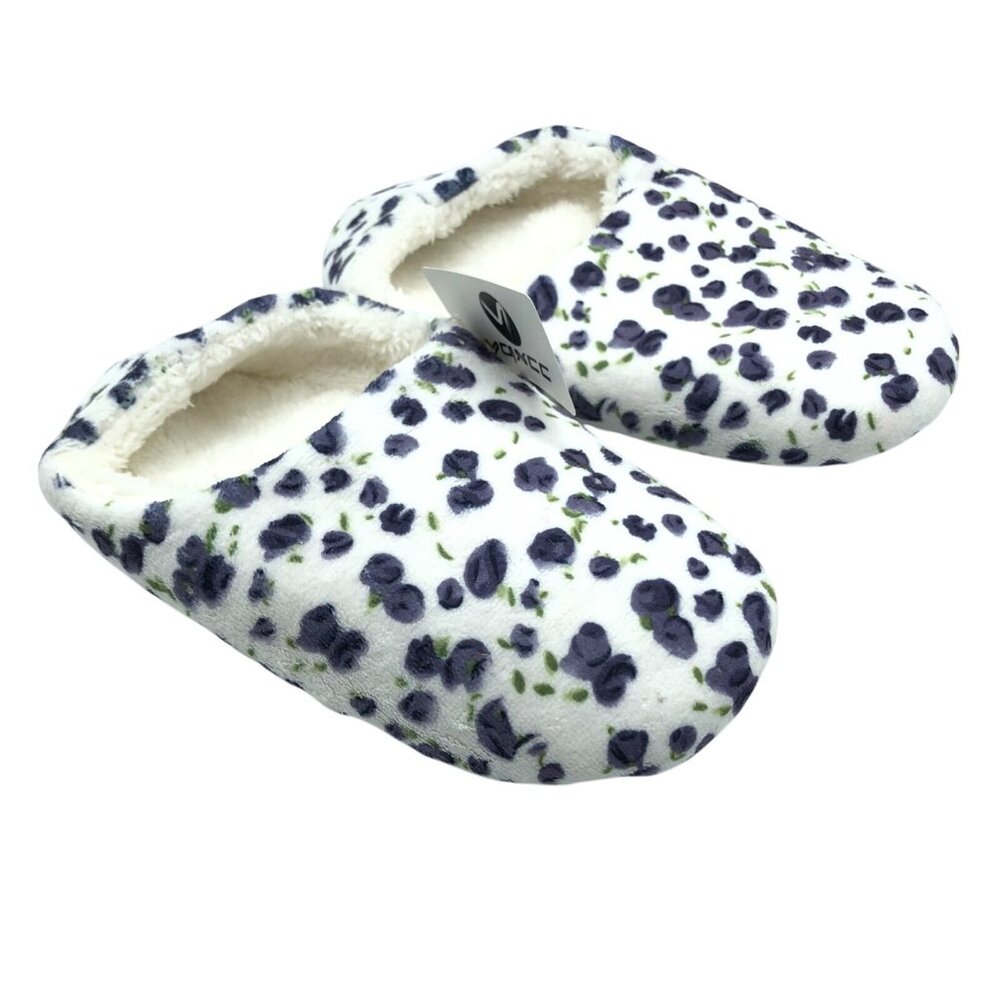 Womens Clog Slippers Fleece Soft Floral Slip On Soft Sole White Gray Size 6